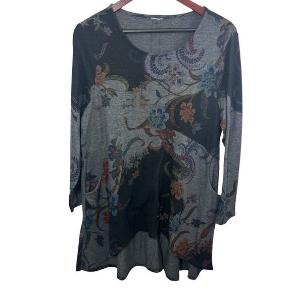 Chicos Boho Floral Paisley Tunic Shirt High Low Hem Back Button Top Large - Picture 1 of 7